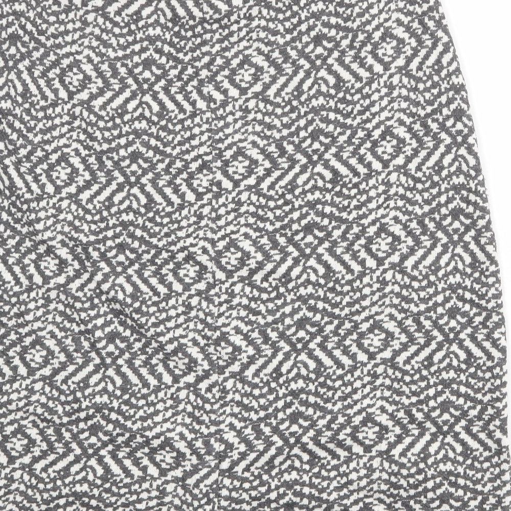Adini Womens Grey Geometric Cotton A-Line Skirt Size M