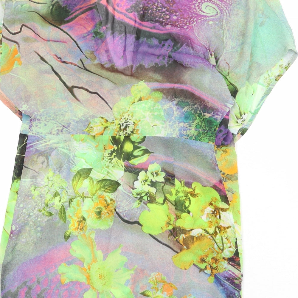 Myose Womens Multicoloured Floral Polyester Basic Blouse Size M V-Neck - Ruched Detail
