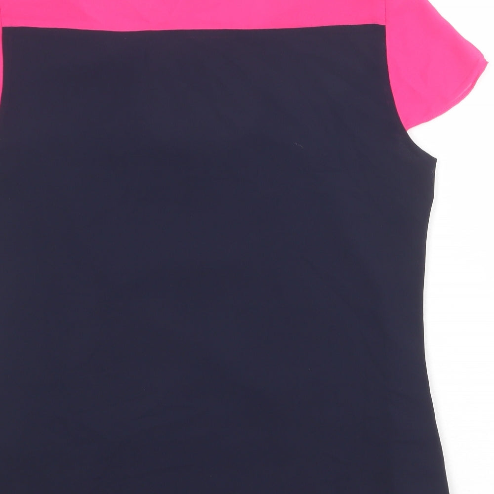 Per Una Womens Blue Colourblock Polyester Basic Blouse Size 10 Boat Neck