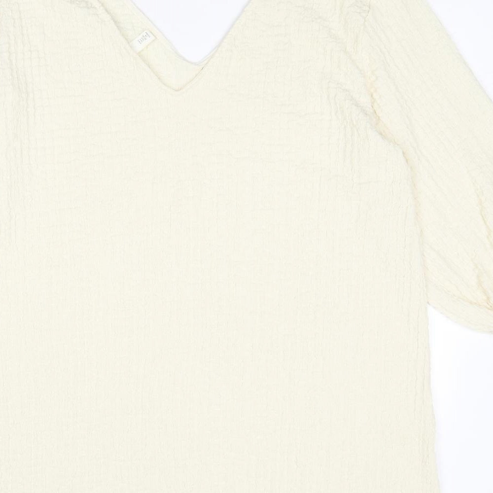 H&M Womens Ivory Polyester A-Line Size S V-Neck Pullover