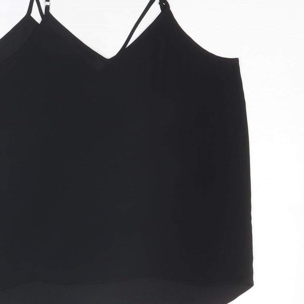 River Island Womens Black Polyester Basic Tank Size 10 V-Neck