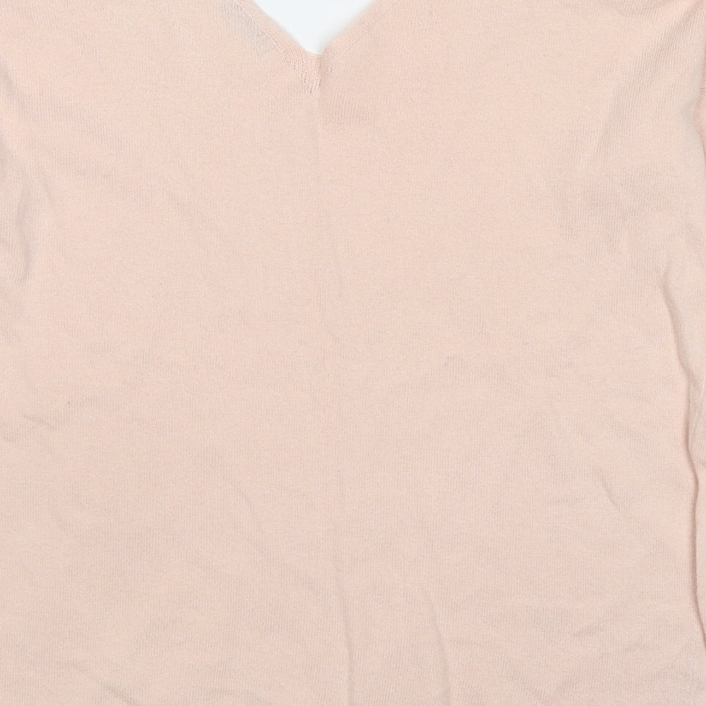 Encuentro Womens Beige V-Neck Cotton Pullover Jumper Size M