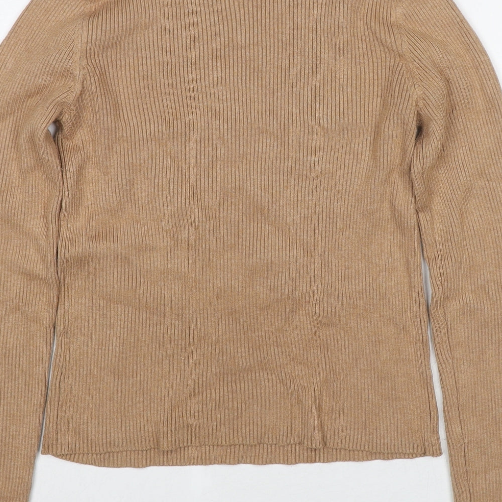 RESERVED Womens Beige Round Neck Polyester Pullover Jumper Size S