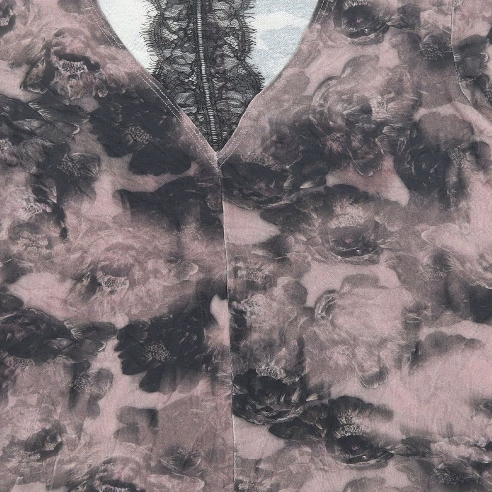 NEXT Womens Purple Geometric Viscose Basic Blouse Size 12 Round Neck - Lace Details