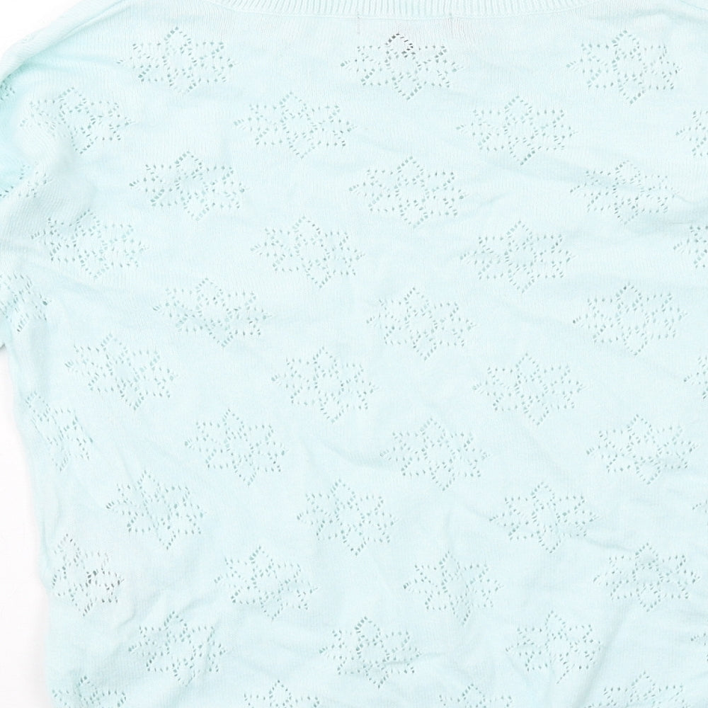 New Look Womens Blue Round Neck Floral Cotton Pullover Jumper Size 8