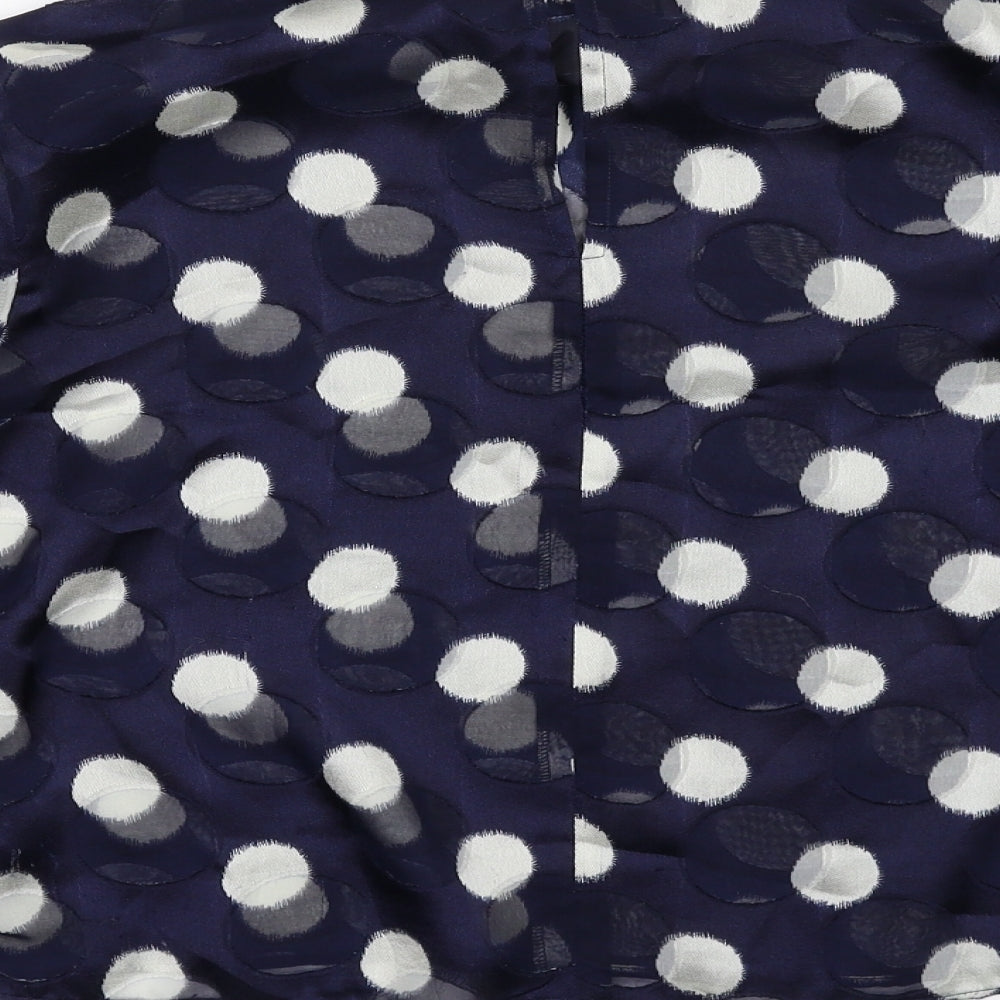Zara Womens Blue Polka Dot Polyester Basic Blouse Size S Mock Neck