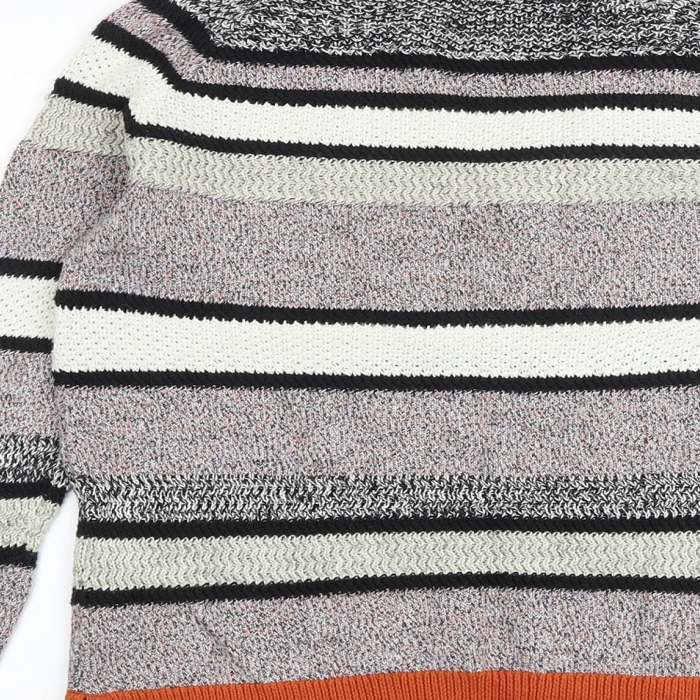 Marks & Spencer Womens Multicoloured V-Neck Striped Cotton Pullover Jumper Size 14