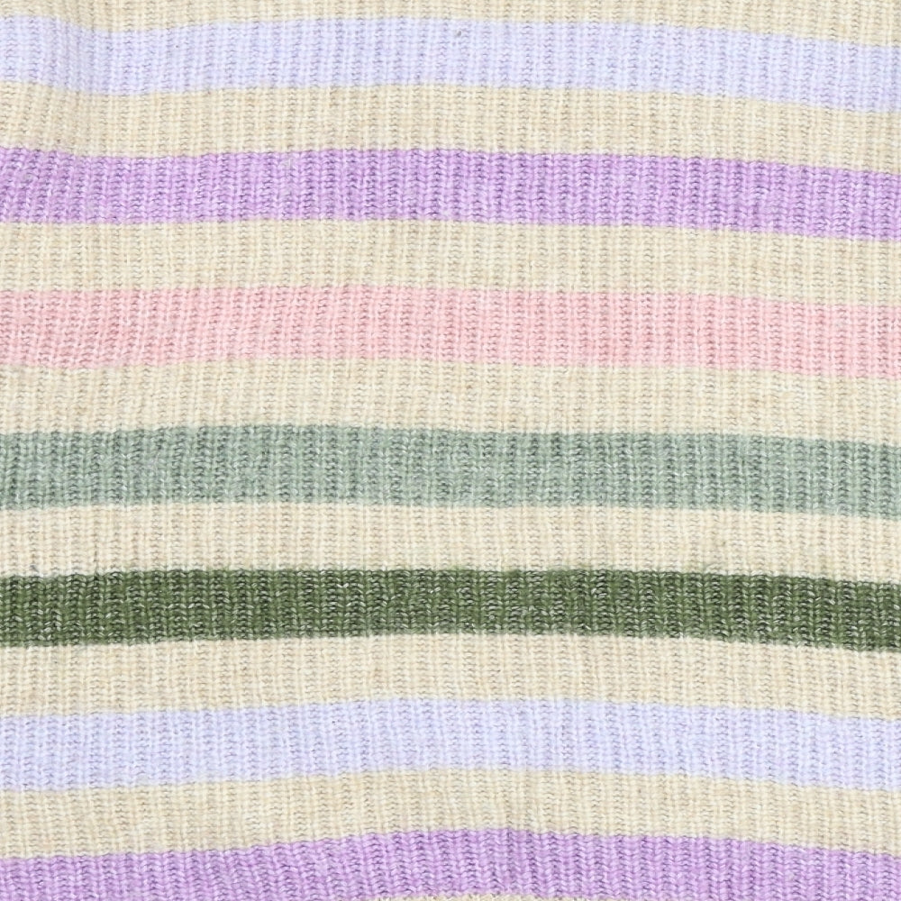 Marks & Spencer Womens Multicoloured V-Neck Striped Acrylic Pullover Jumper Size S