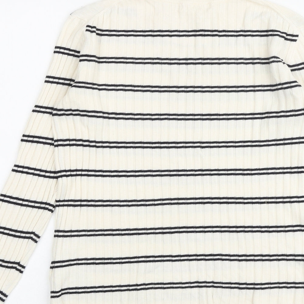 H&M Womens Multicoloured Round Neck Striped Acrylic Pullover Jumper Size M