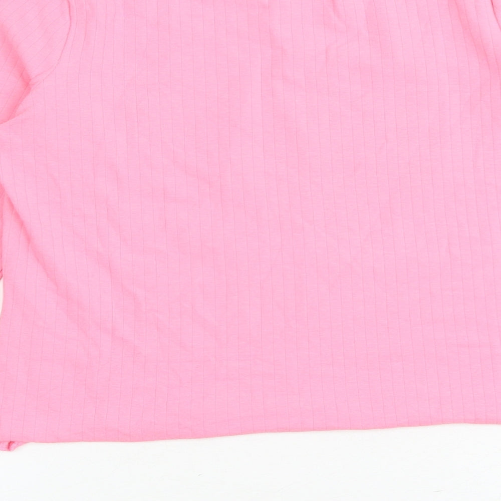 Marks & Spencer Girls Pink Polyester Basic T-Shirt Size 12-13 Years Boat Neck Pullover - Ribbed