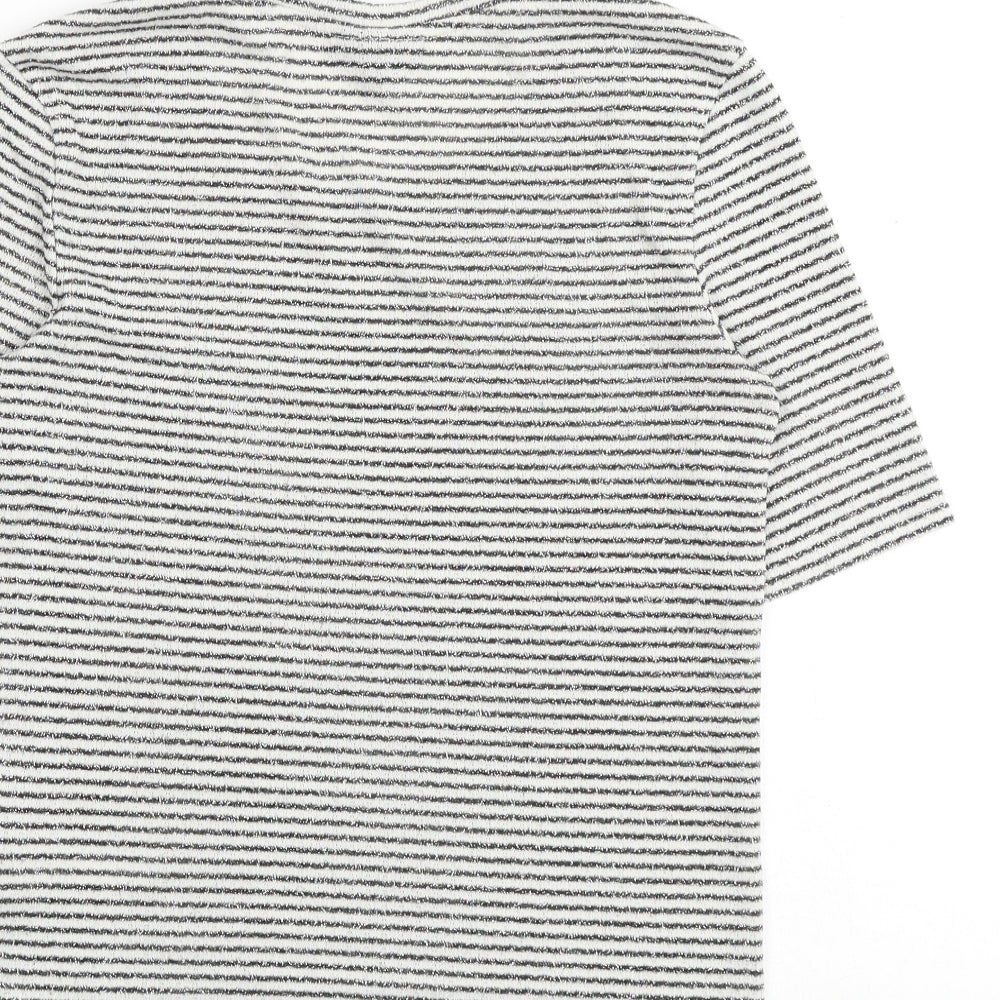 Topshop Womens Multicoloured Striped Cotton Basic T-Shirt Size 10 Round Neck