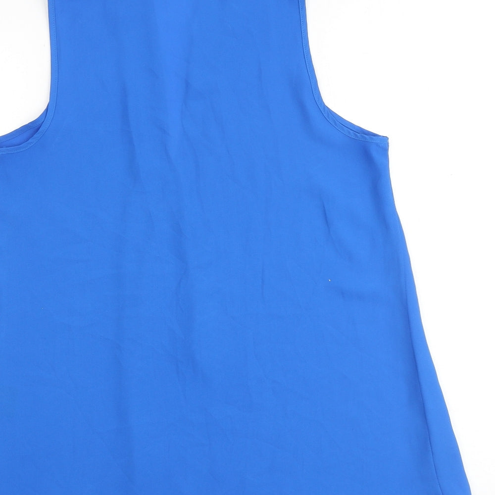 Roman Womens Blue Polyester Basic Tank Size 10 V-Neck