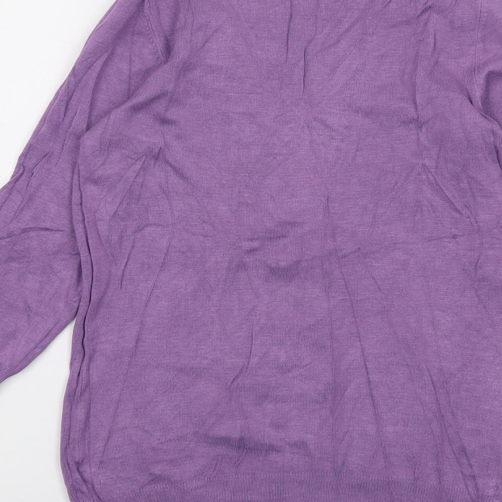 Marks & Spencer Womens Purple V-Neck Viscose Pullover Jumper Size 10