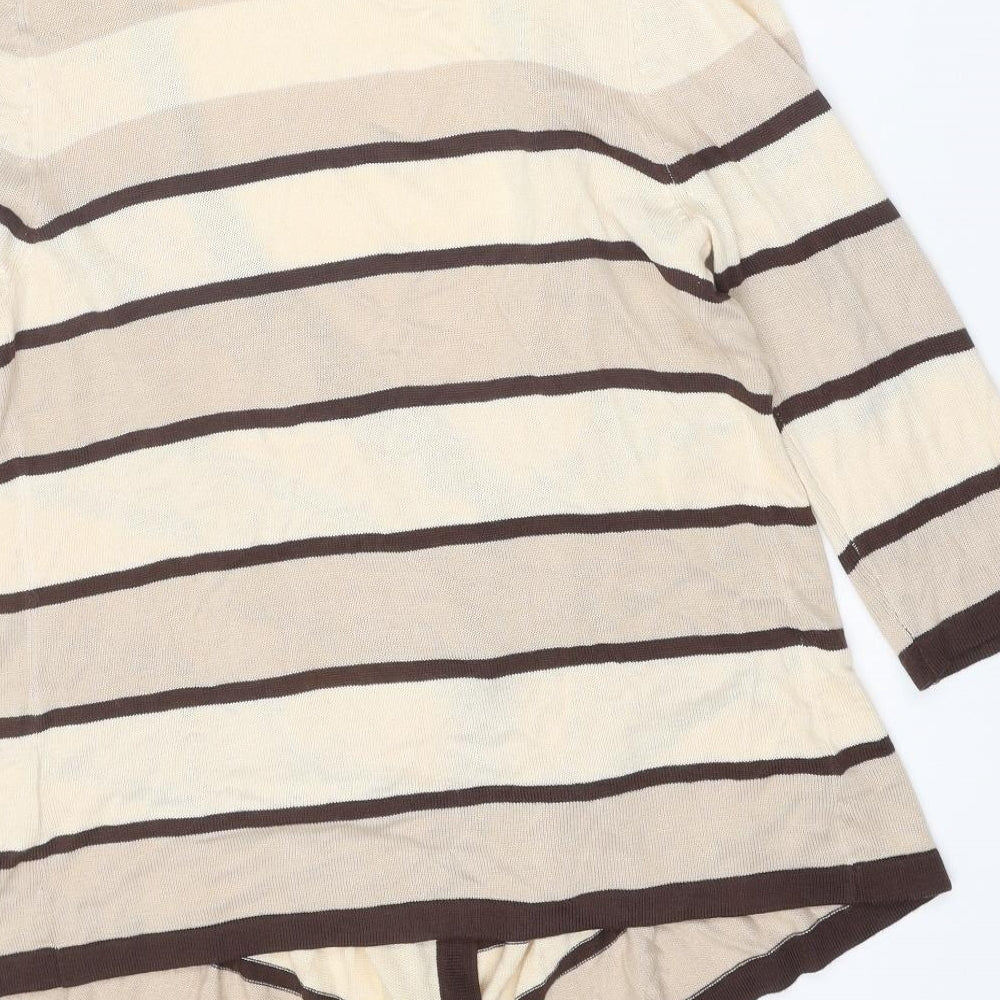 Casamia Womens Beige V-Neck Striped Acrylic Cardigan Jumper Size S