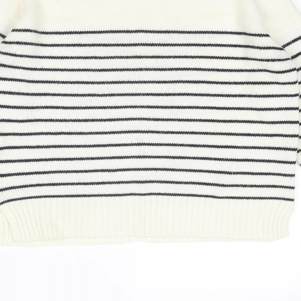 NEXT Womens Ivory Round Neck Striped Acrylic Pullover Jumper Size 6