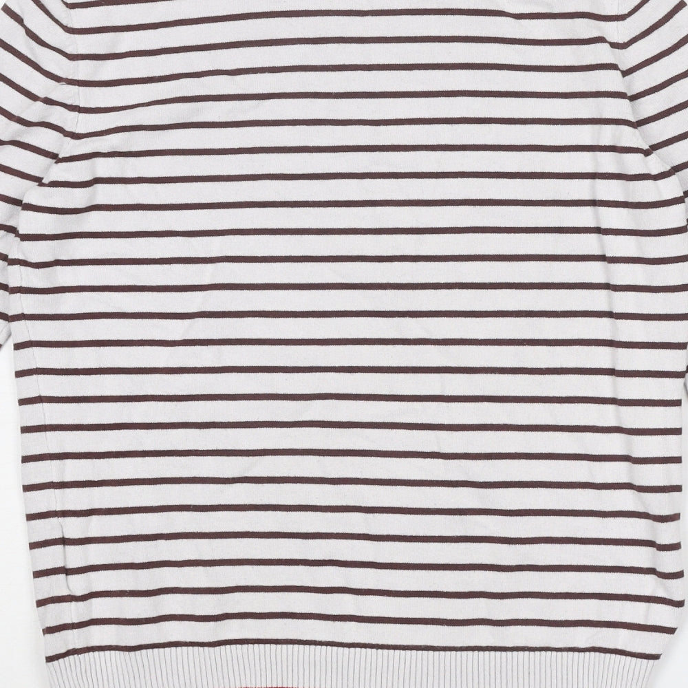 Camaïeu Womens White Round Neck Striped Viscose Pullover Jumper Size S