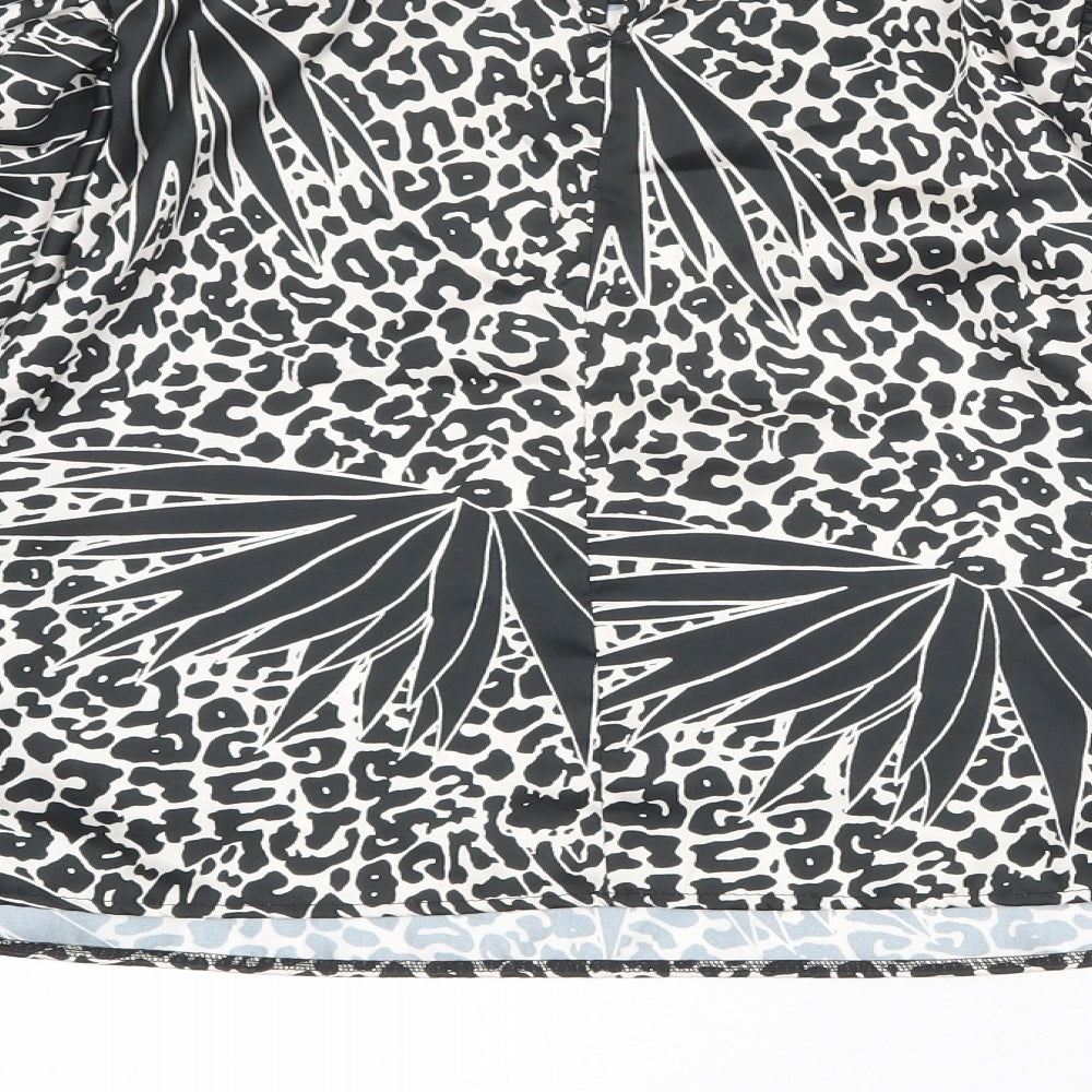 Apricot Womens Black Animal Print Polyester Basic Blouse Size L Round Neck - Leopard Print