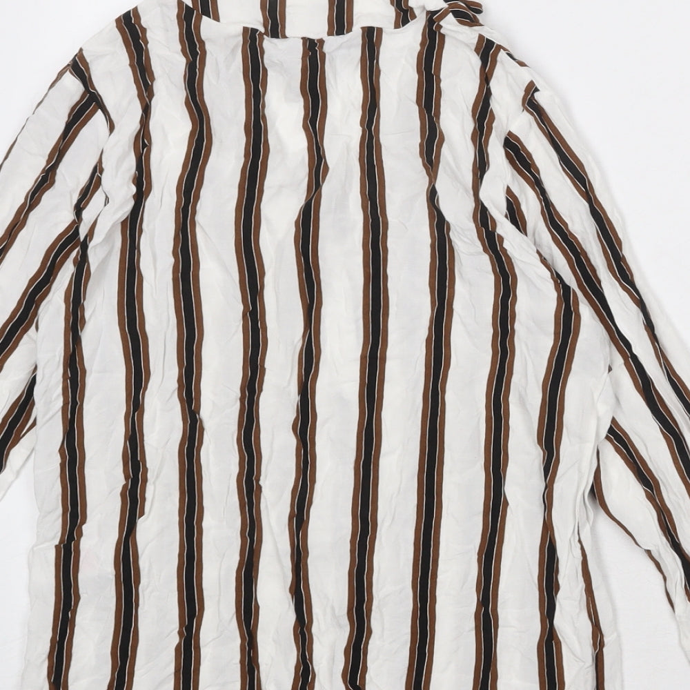 New Look Womens White Striped Viscose Basic Blouse Size 8 V-Neck