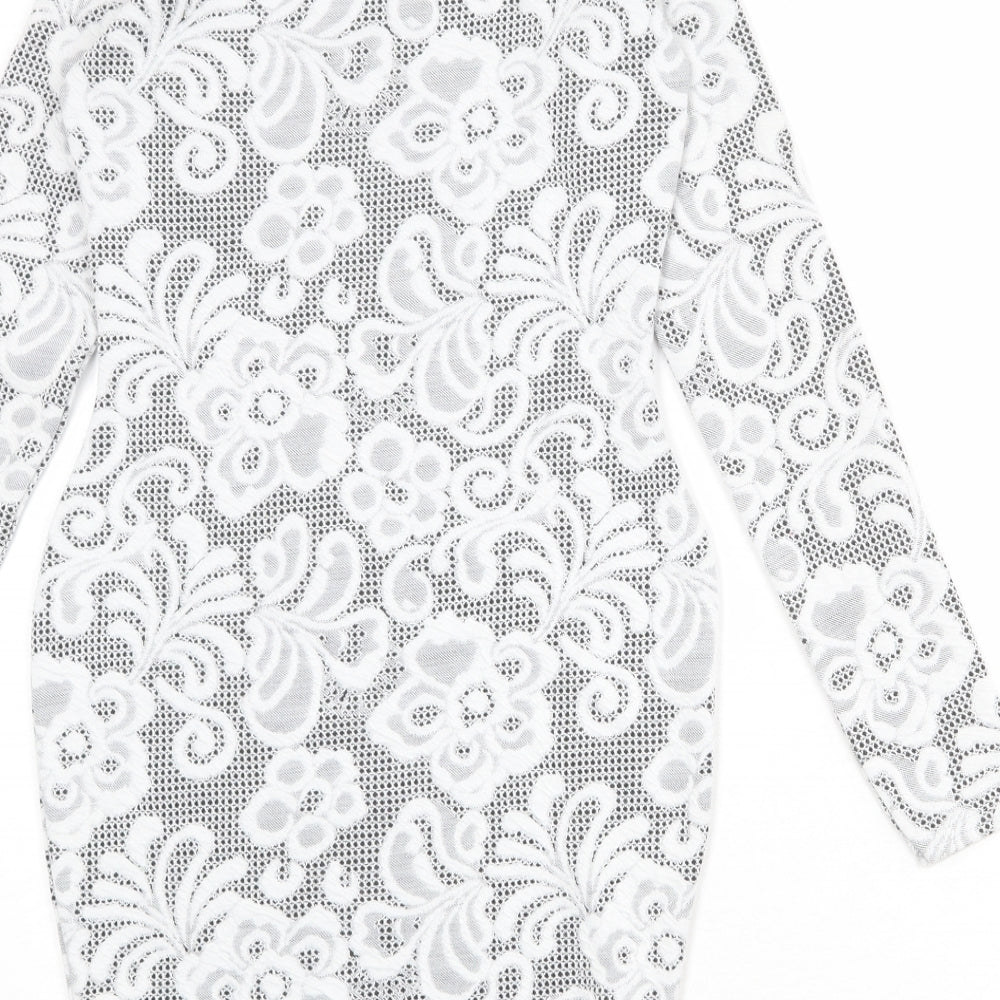 River Island Womens White Geometric Polyester Shift Size 8 Round Neck Pullover