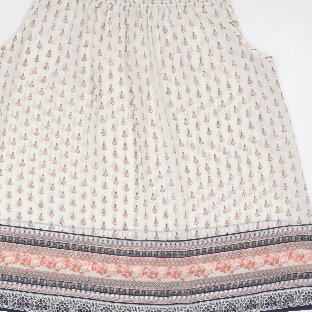 New Look Womens Ivory Geometric Polyester Basic Tank Size 12 Boat Neck
