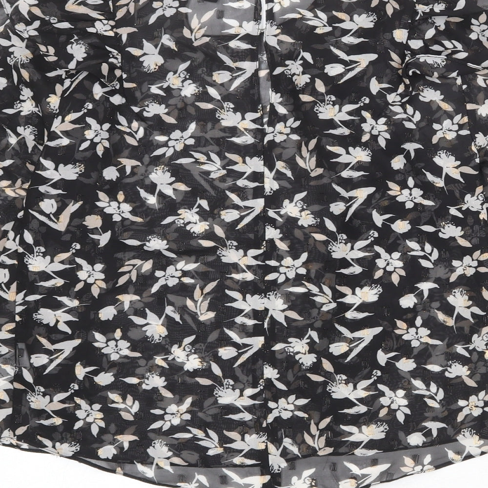 River Island Womens Black Floral Polyester Basic Blouse Size 6 Round Neck