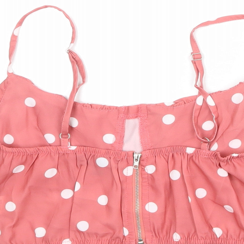 Missguided Womens Pink Polka Dot Polyester Cropped Tank Size 6 Scoop Neck - Bralette