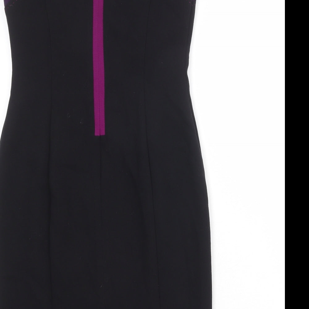 Marks & Spencer Womens Black Polyester Shift Size 10 Round Neck Zip