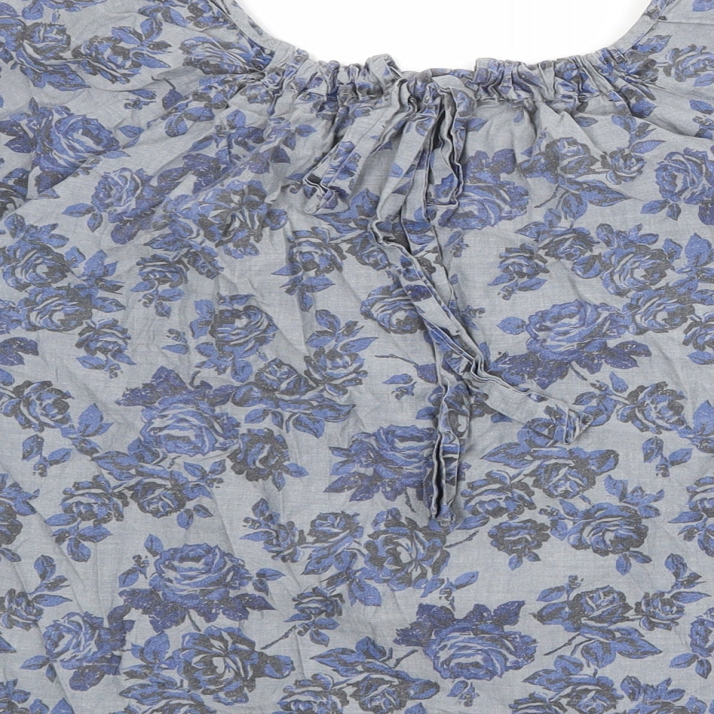 NEXT Womens Grey Floral 100% Cotton Basic Blouse Size 10 Round Neck