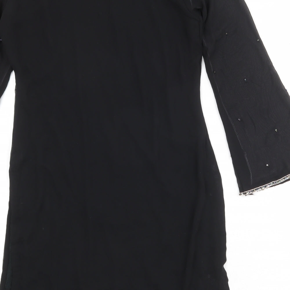 Collections Womens Black Floral Polyester Kaftan Size S Round Neck Pullover