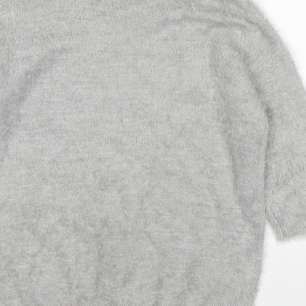 Wallis Womens Grey V-Neck Nylon Pullover Jumper Size S
