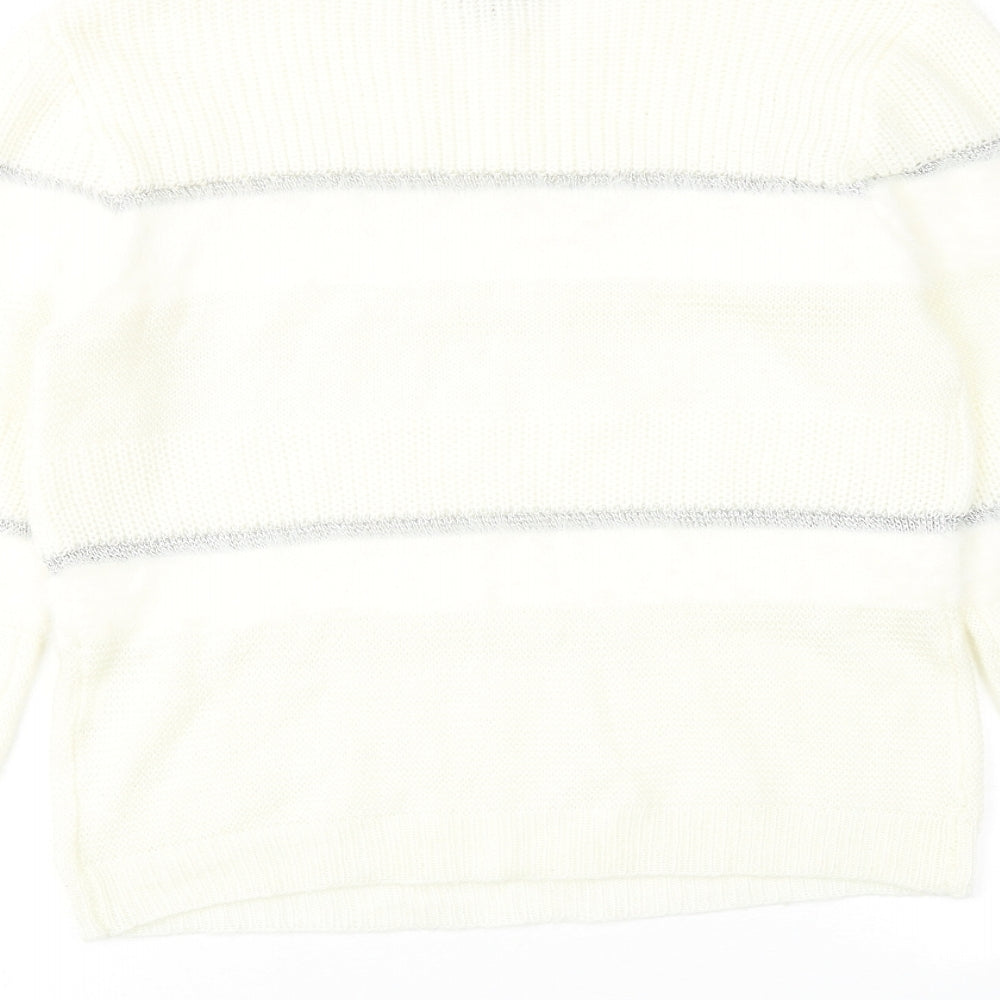 About Womens Ivory Round Neck Striped Acrylic Pullover Jumper Size S