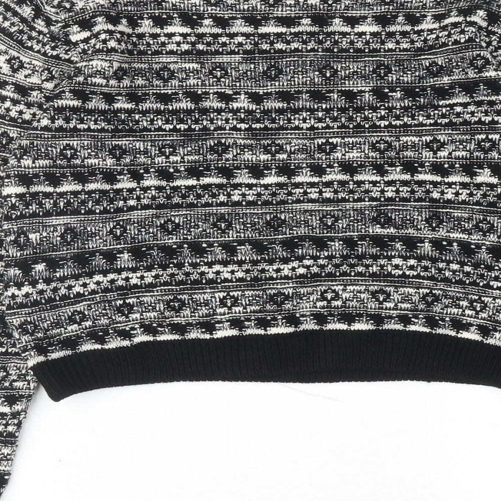 BLUE VANILLA Womens Black Round Neck Geometric Acrylic Pullover Jumper Size M