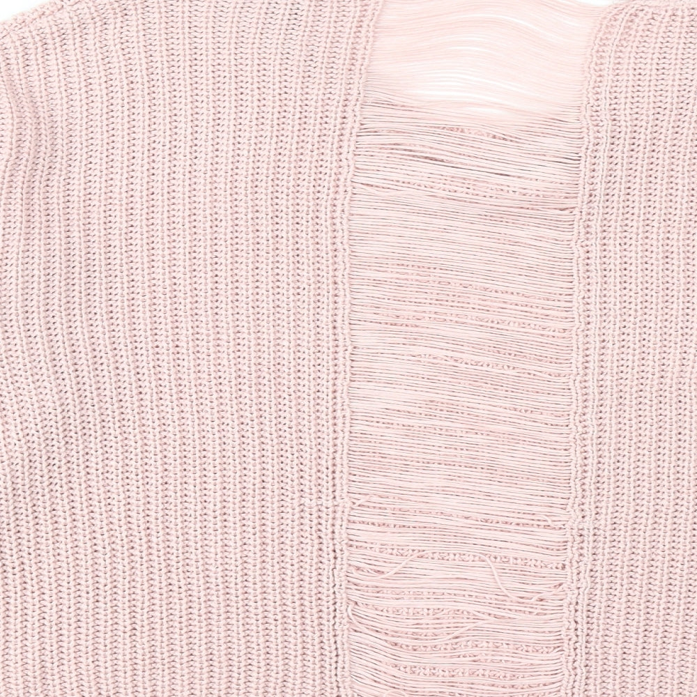 New Look Womens Pink Round Neck Acrylic Pullover Jumper Size M - Distressed Back Detail