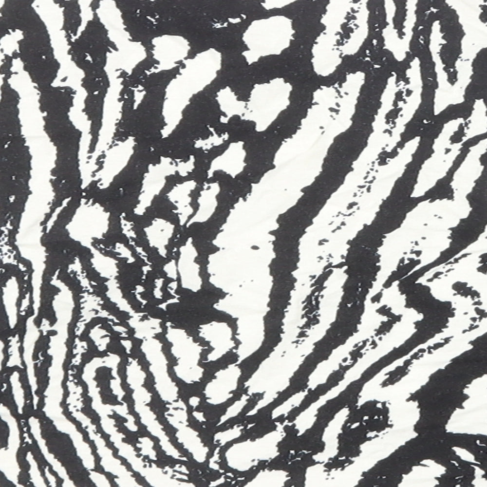 Topshop Womens Black Animal Print Cotton Cropped T-Shirt Size XS Round Neck