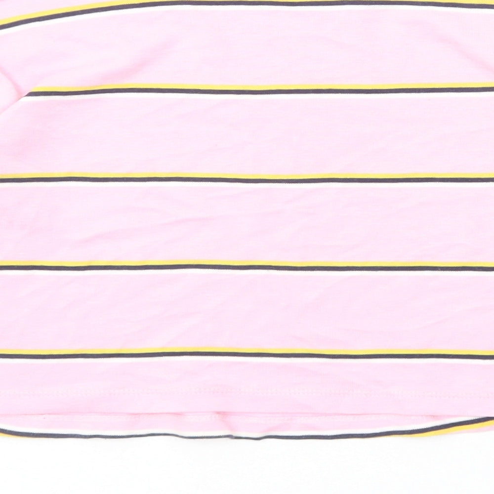 Topshop Womens Pink Striped Cotton Cropped T-Shirt Size 6 Crew Neck