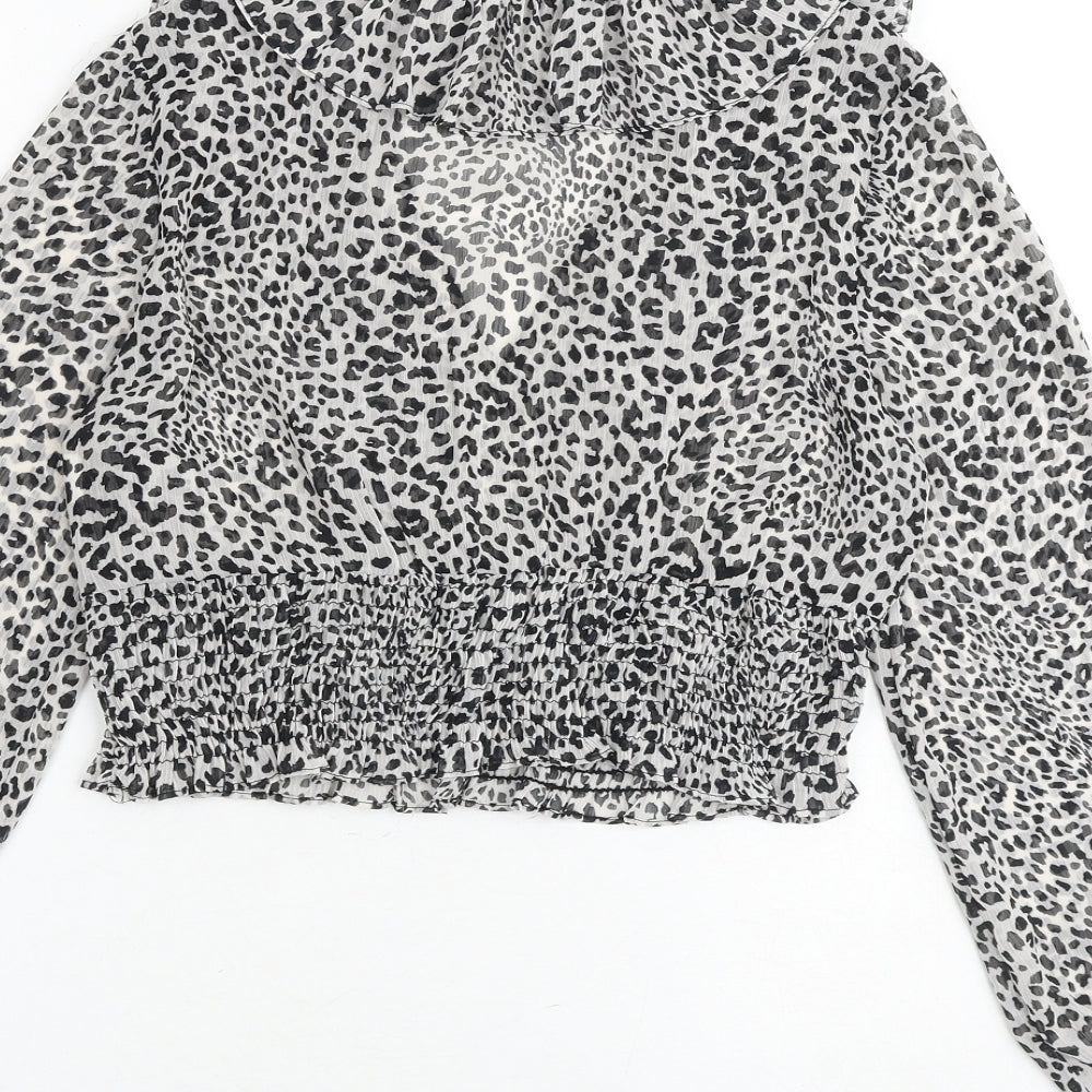 Zara Womens Multicoloured Animal Print Polyester Cropped Blouse Size S V-Neck - Leopard Print