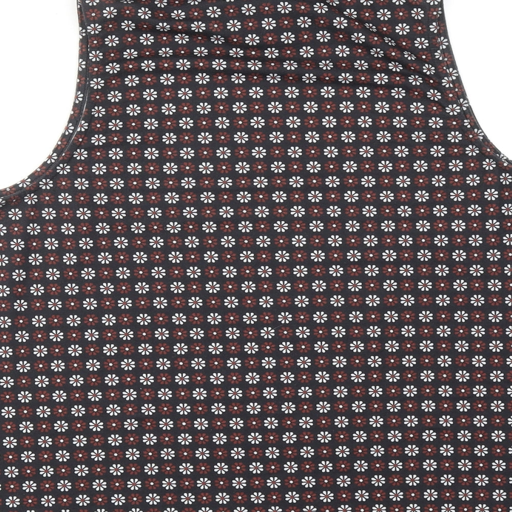 New Look Womens Black Floral Polyester Basic Blouse Size 12 Mock Neck