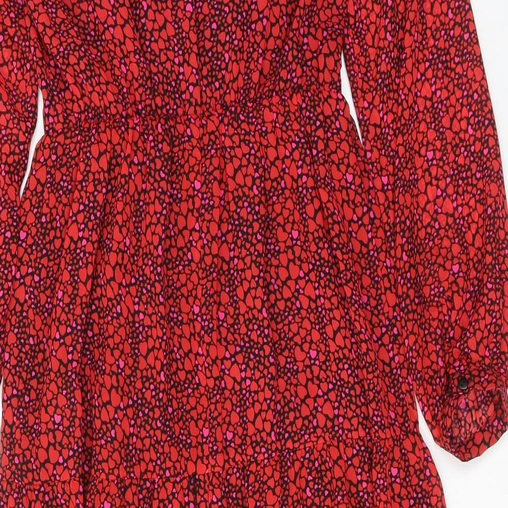 Savida Womens Red Geometric Polyester Maxi Size XS V-Neck Pullover - Heart pattern