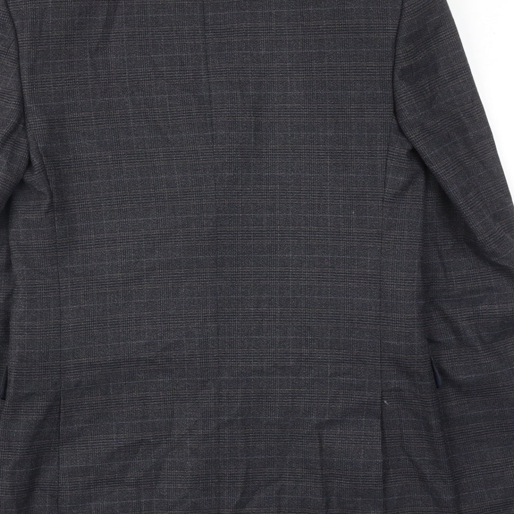 Marks & Spencer Mens Blue Plaid Polyester Jacket Suit Jacket Size 36 Regular