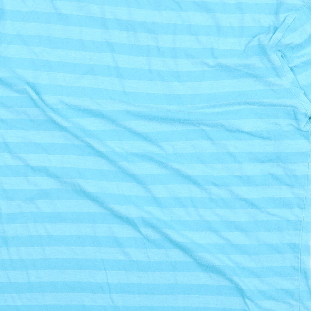 Lee Cooper Boys Blue Striped Cotton Basic T-Shirt Size 13 Years V-Neck Pullover