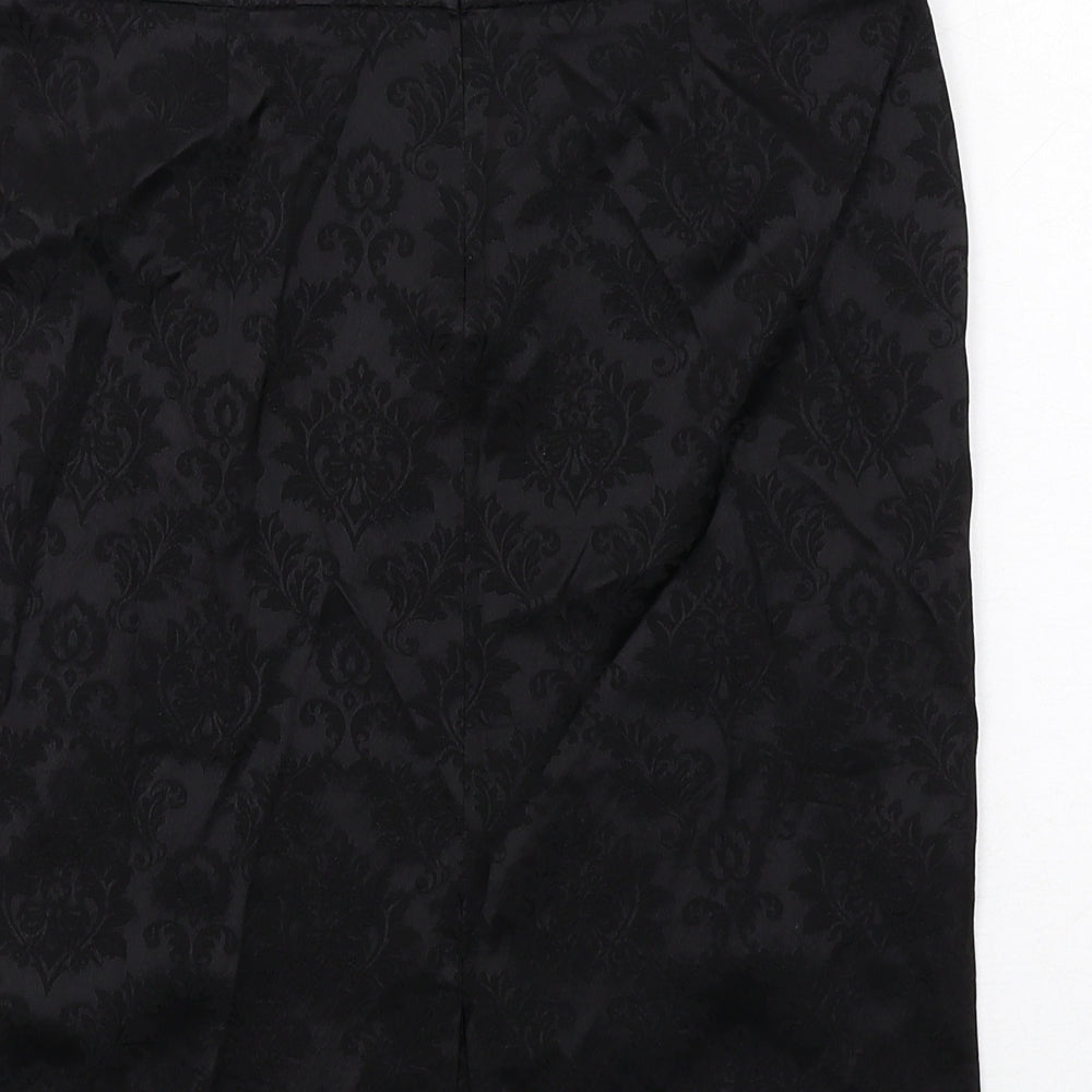 Warehouse Womens Black Floral Acetate Straight & Pencil Skirt Size 10 Zip