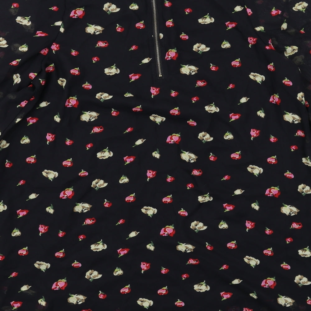 Select Womens Black Floral Polyester Trapeze & Swing Size 14 Boat Neck Zip