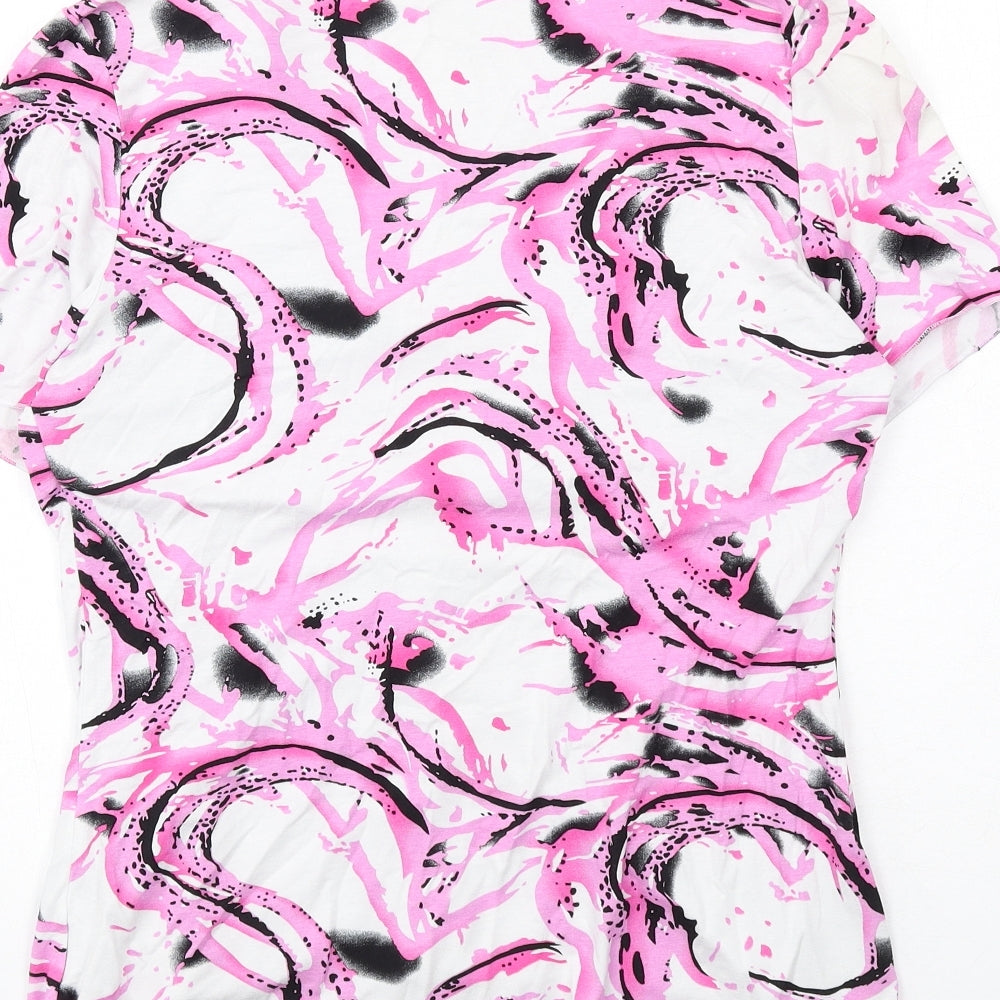 Saloos Womens Pink Geometric Viscose Basic Blouse Size M Round Neck