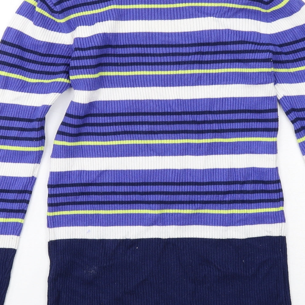 M&Co Womens Blue Boat Neck Striped Viscose Pullover Jumper Size 12