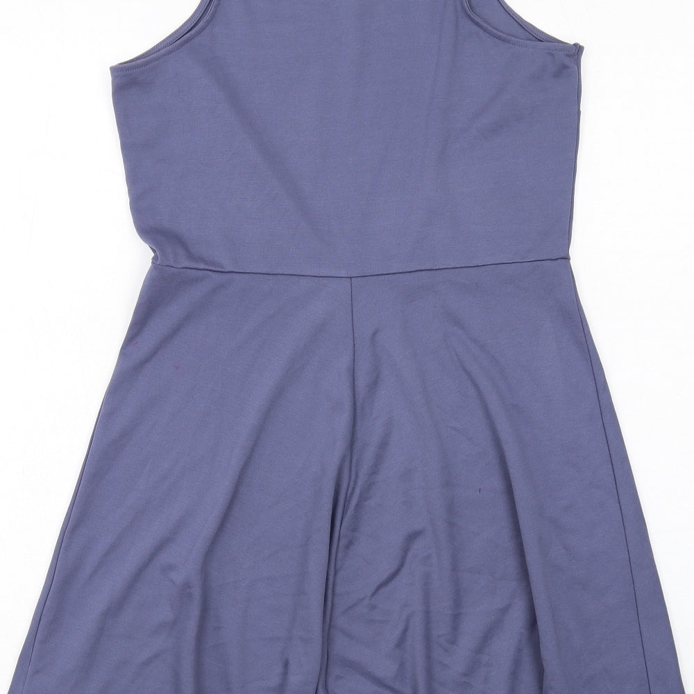 H&M Womens Blue Polyester Tank Dress Size M Boat Neck Pullover