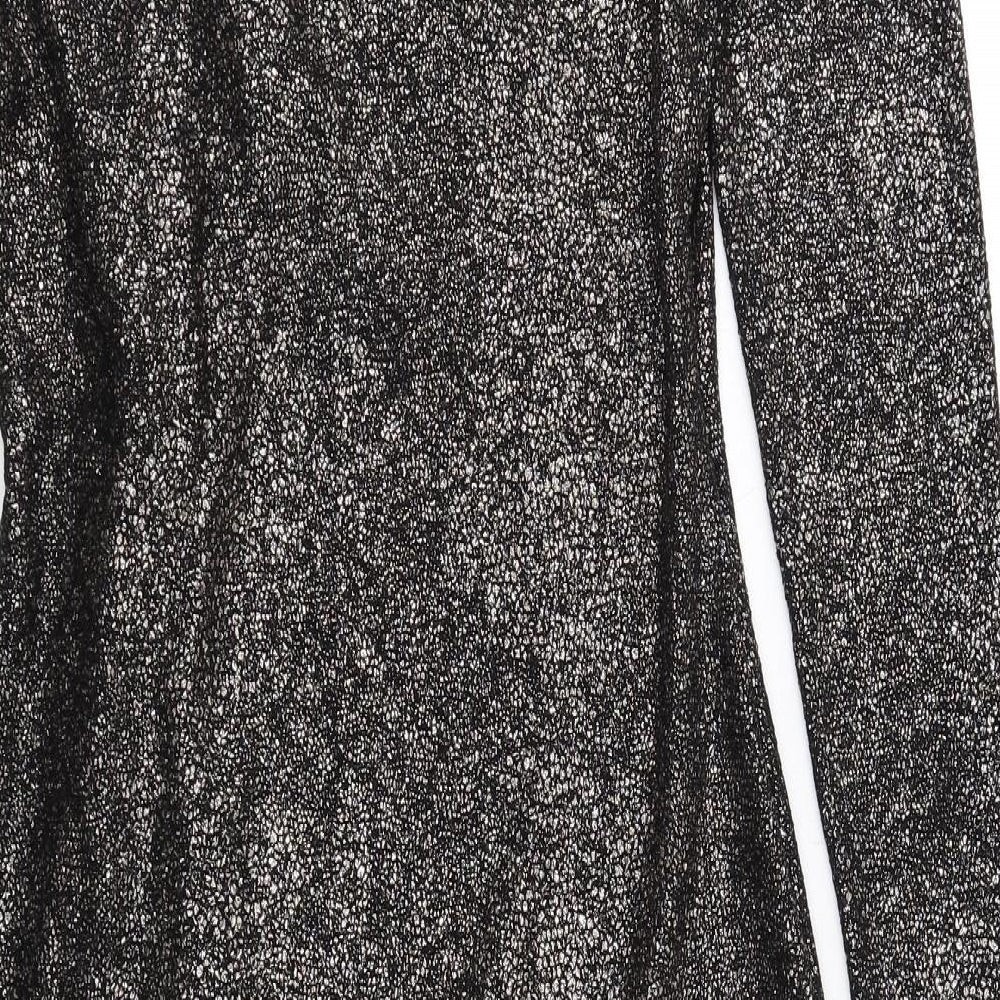 Marks & Spencer Womens Black Polyester Sheath Size 10 V-Neck Pullover - Wrap Front Detail
