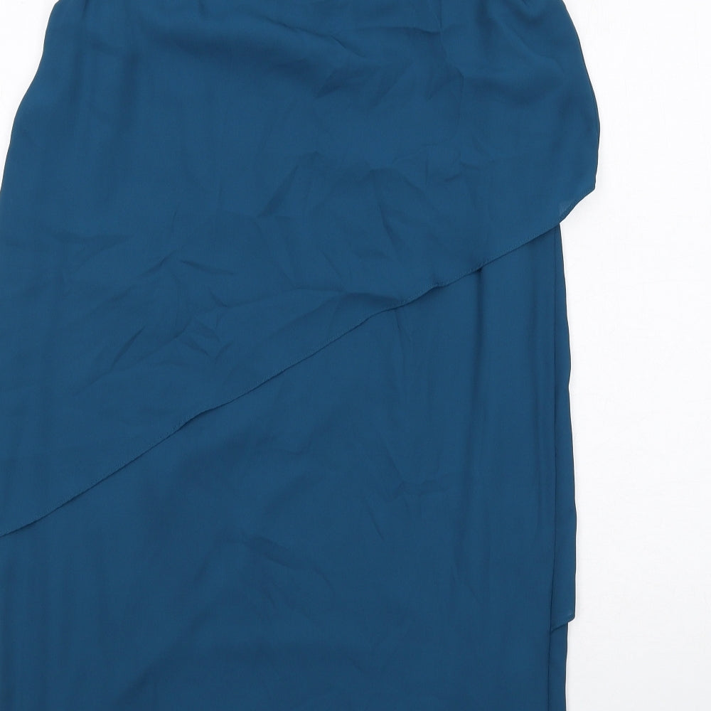 M&Co Womens Blue Polyester Sheath Size 12 Boat Neck Button - Embellished Neckline
