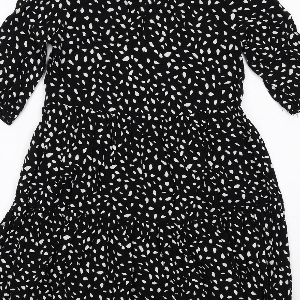 New Look Womens Black Geometric Viscose Fit & Flare Size 8 Boat Neck Button