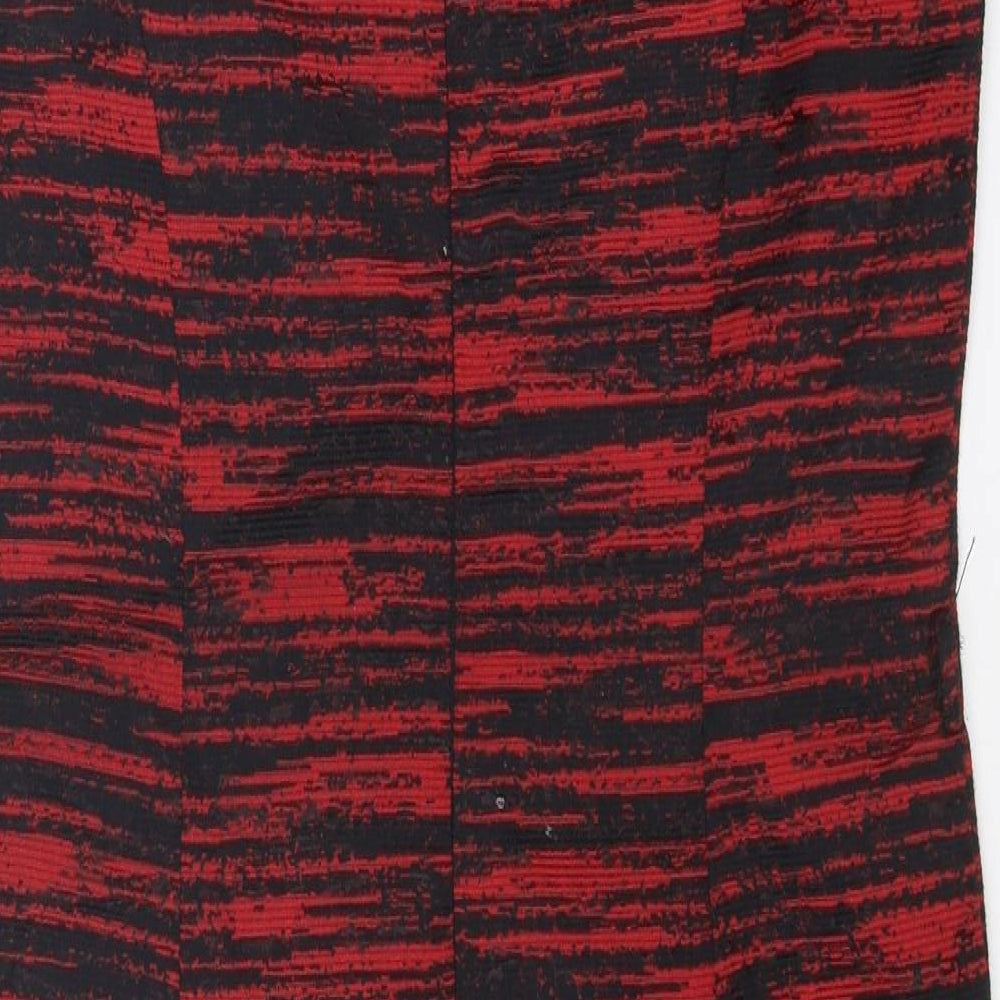 Solo Womens Red Striped Polyester Shift Size 10 Boat Neck Zip