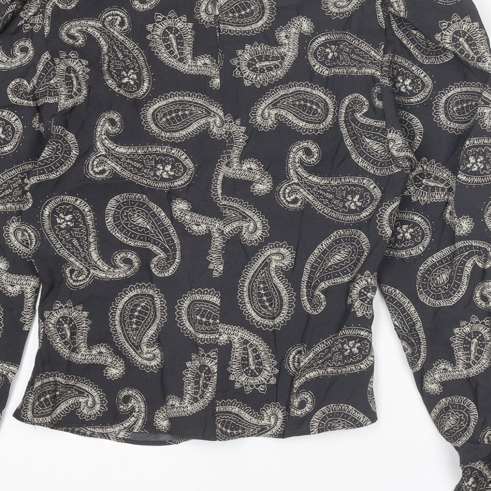 Zara Womens Grey Paisley Modal Basic Blouse Size S Round Neck